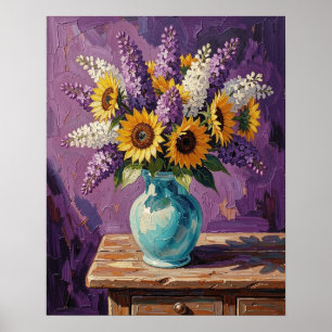 Póster Lilas y Girasoles   Diseño Botánico  