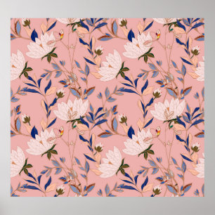 Póster Lilies beige crema: fondo rosado sin foco