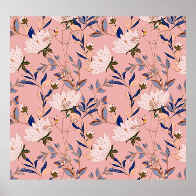 Póster Lilies beige crema: fondo rosado sin foco (Frente)