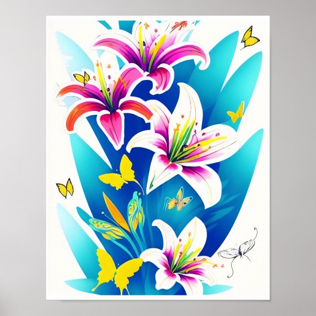 Póster Lilies y mariposas amarillas (Frente)
