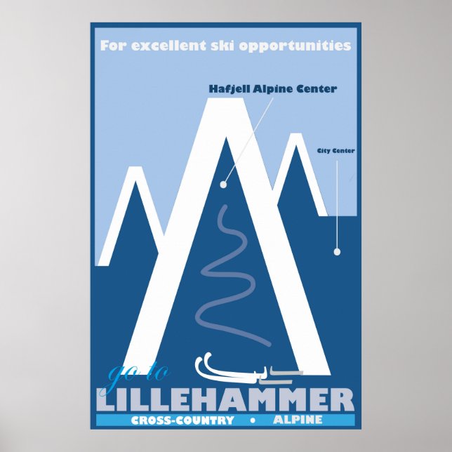 Póster Lillehammer, Noruega, afiche de viajes en esquí (Frente)