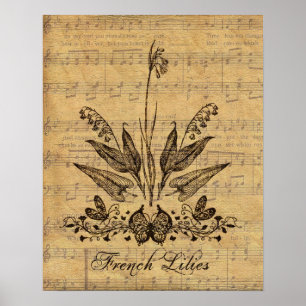 Póster Lillies botánico antiguo