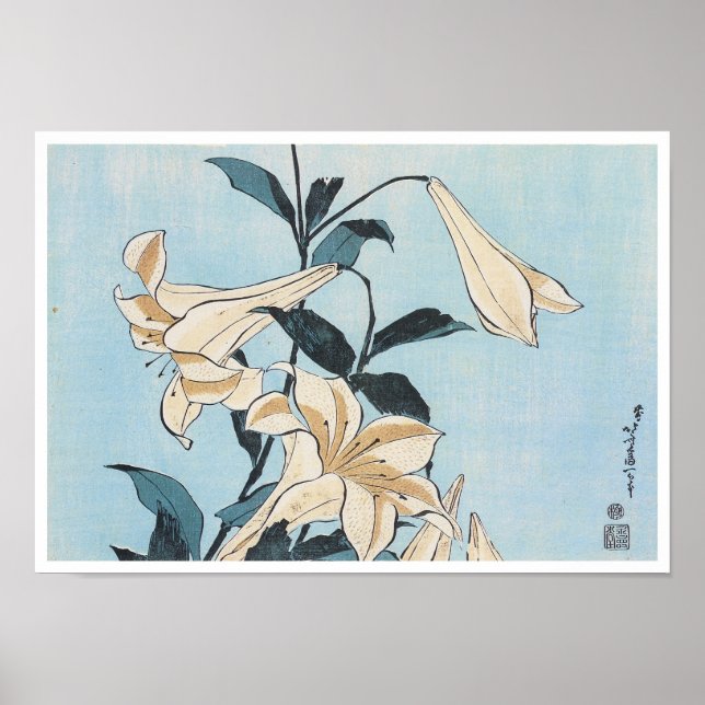 Póster Lillies, Hokusai, 1832 (Frente)