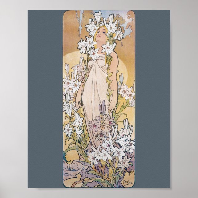 Póster Lily (Cuatro Flores), Alphonse Mucha (Frente)