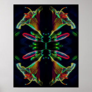 Póster Lily Mirror Resumen Neon Flower Art