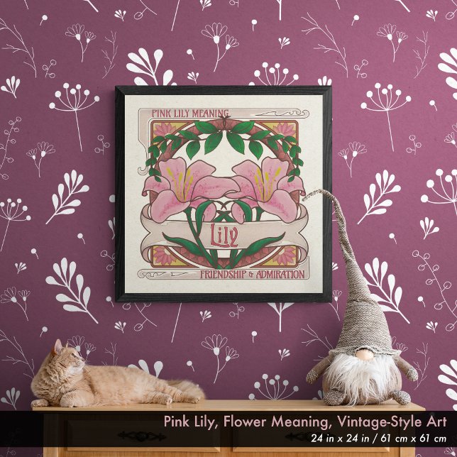 Póster Lily rosa- Flor significa Poster de estilo ventila (Pink Lily - Flower Meaning Vintage-Style Poster: 24 in. x 24 in. / 61 cm x 61 cm)