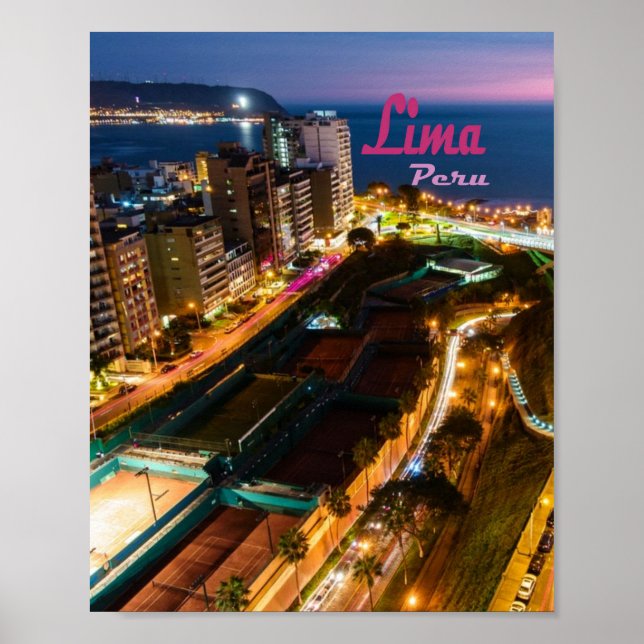 Póster Lima Capital Perú Ciudad del Pacífico Noche de Luz (Frente)