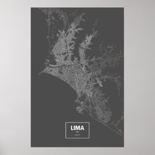 Póster Lima, Perú (blanco sobre negro)