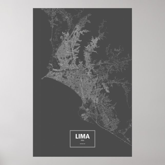 Póster Lima, Perú (blanco sobre negro) (Frente)