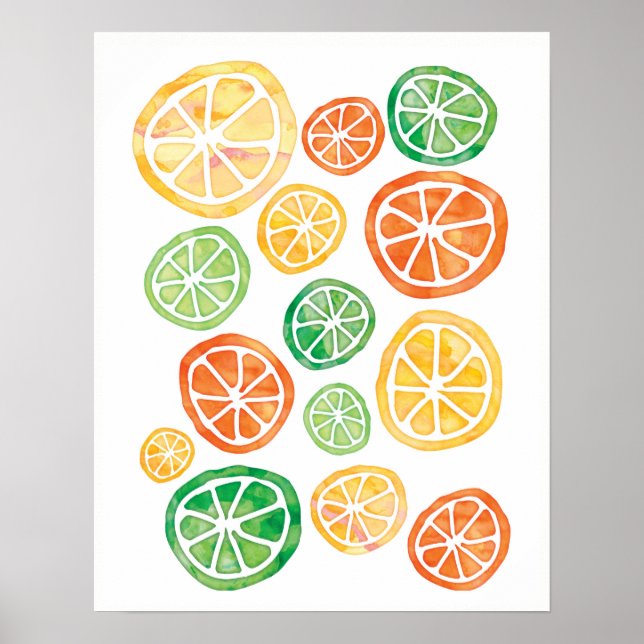 Póster Limas de limón y Naranjas poster de acuarela (Frente)