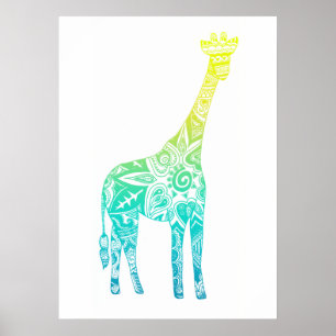 Póster Lime and Turquoise Giraffe