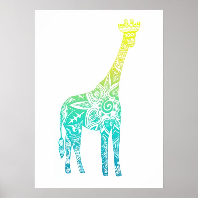 Póster Lime and Turquoise Giraffe (Frente)