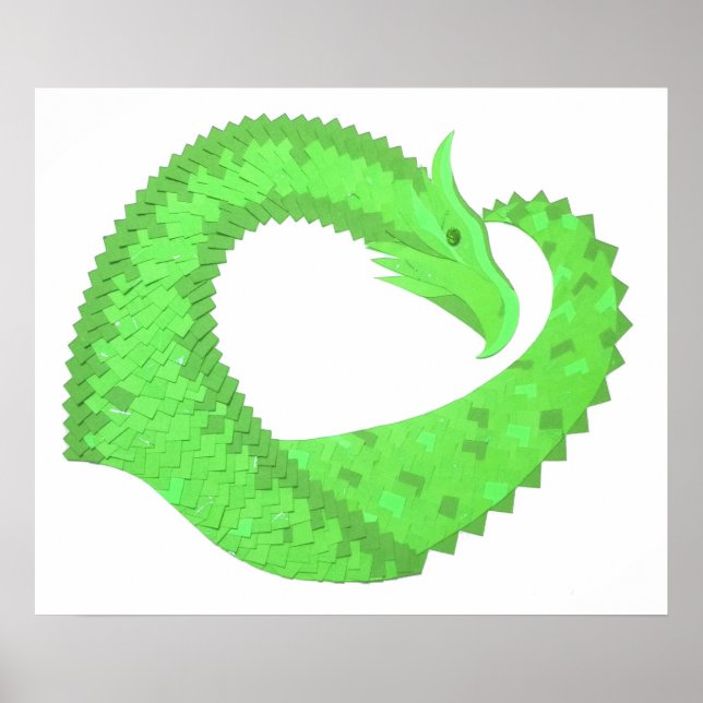 Póster Lime dragón de corazón verde sobre blanco (Frente)