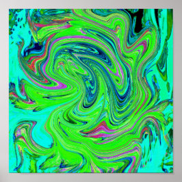 Póster Lime Green and Blue Groovy Abstract Retro Art
