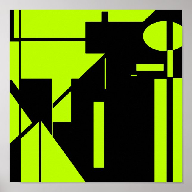 Póster Lime Green Shapes on Black Resumen MCM Look Art (Frente)