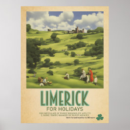 Póster Limerick Ireland, anuncio de viaje retro irlandés