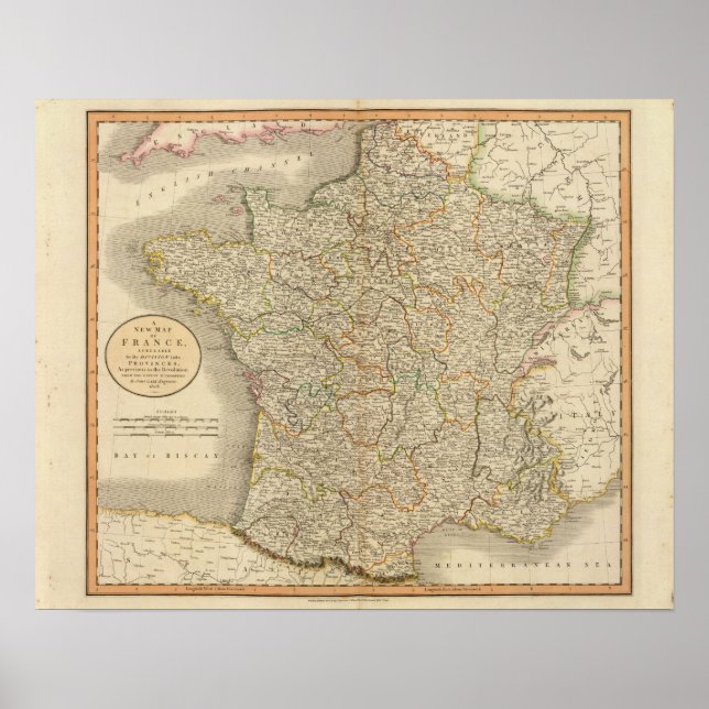 Póster Límites provinciales de Francia (Frente)