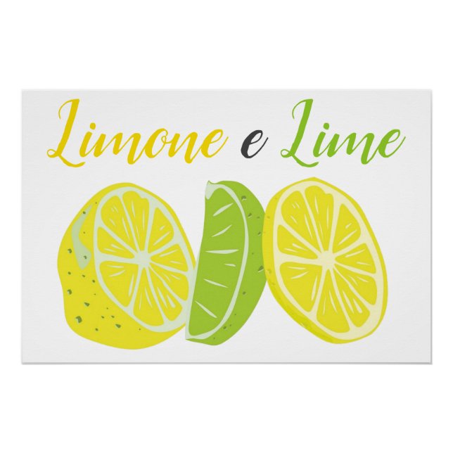 Póster Limón italiano amarillo y verde y fruta de limón (Anverso)