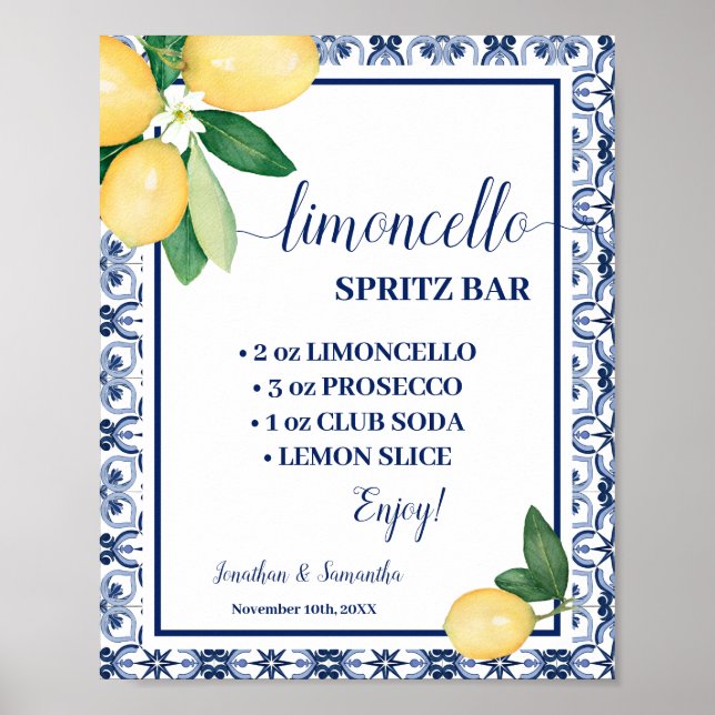 Póster Limoncello Spritz Bar Sign Blue Mediterranean (Frente)