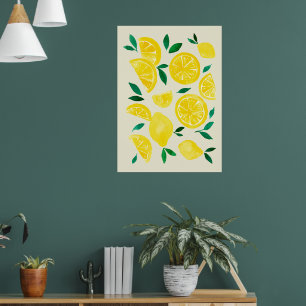 Póster Limones acuarelas - amarillo y verde
