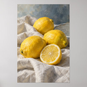 Póster Limones Amarillos Frescos sobre Lino – K Citrus Mi