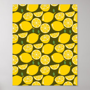 Póster Limones Amarillos y Patrón Verde Oliva: Citrus Mod