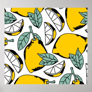 Póster Limones dibujados a mano, patrón vibrante.