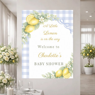 Póster Limones gingham lazo azul niño bienvenida Baby Sho