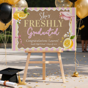Póster Limones recién graduados con rayas rosadas Graduac