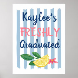Póster Limones y rayas azules Ella se graduó recientement