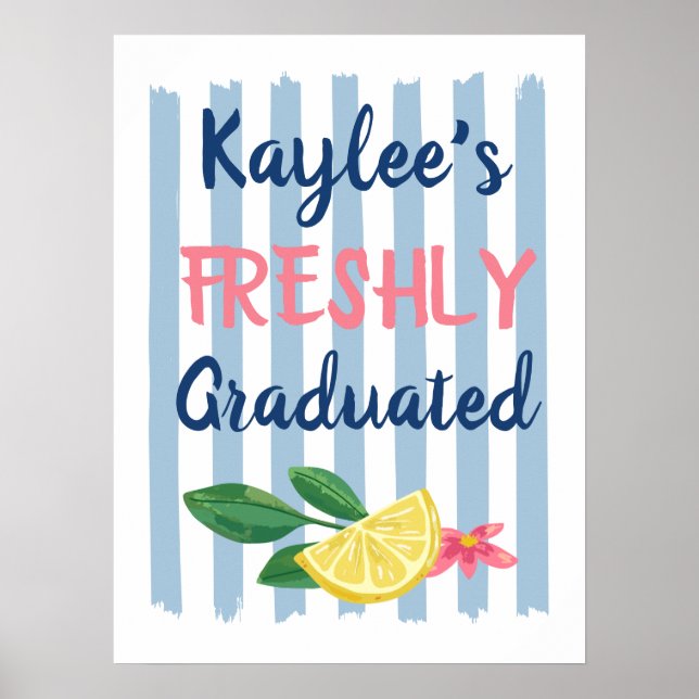 Póster Limones y rayas azules Ella se graduó recientement (Frente)