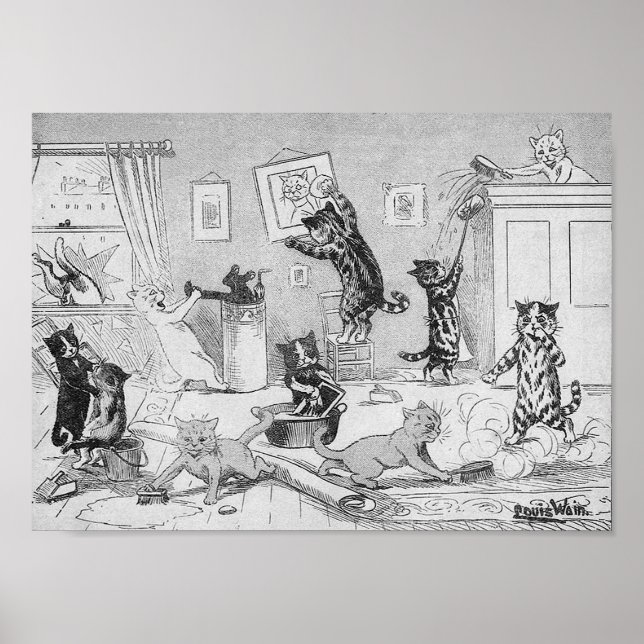 Póster Limpieza de gatos en primavera, Louis Wain (Frente)