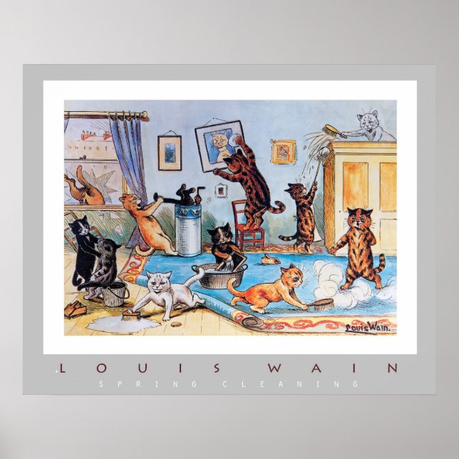 Póster Limpieza de primavera por Louis Wain (1860-1939) (Frente)