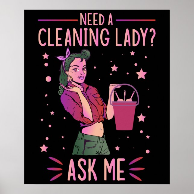 Póster Limpieza Lady Housekeeper Hogar Cleaner Gra (Frente)