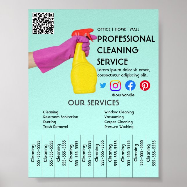 Póster limpieza verde poster de fotos con pestañas desgar (Frente)