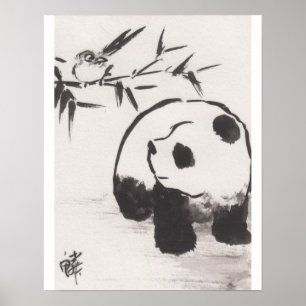 Póster Lin Li's Art Print Panda and Bird 13090105