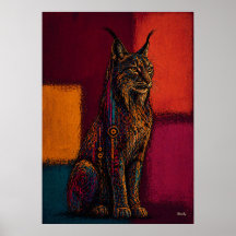 Lince expresionista en campos de color cartel abst