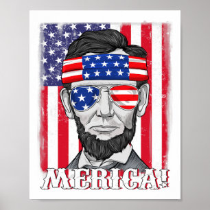 Póster Lincoln 4 De Julio Merica Bandera Estadounidense N