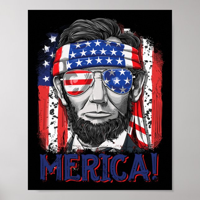 Póster Lincoln 4 De Julio Merica Hombres Bandera Estadoun (Frente)