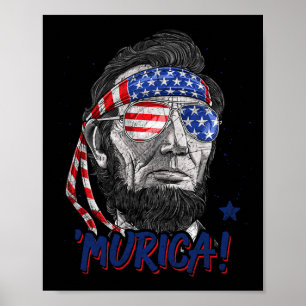 Póster Lincoln 4 De Julio Murica Hombres Bandera Estadoun
