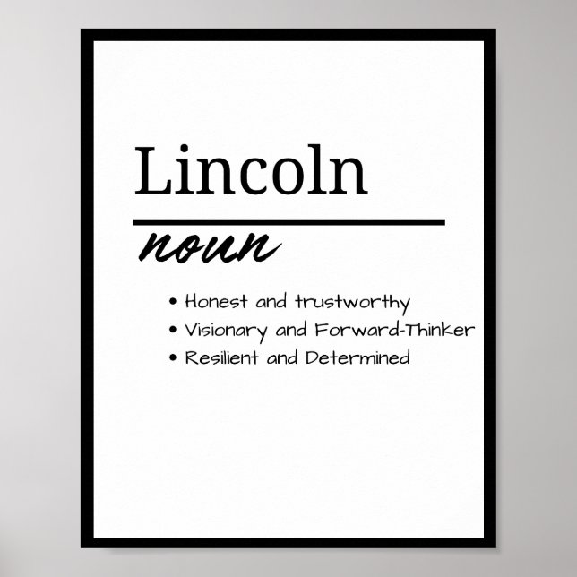 Póster Lincoln, definición de nombre personalizado del ni (Frente)