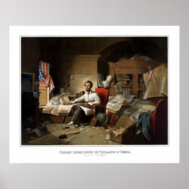 Póster Lincoln Escribiendo La Proclamación De La Emancipa (Frente)