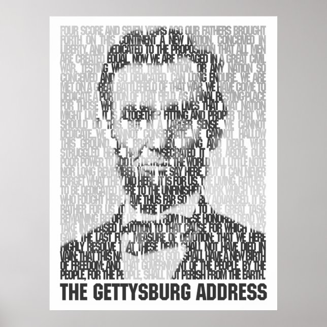 Póster Lincoln/Gettysburg Poster de mosaico de texto (Frente)