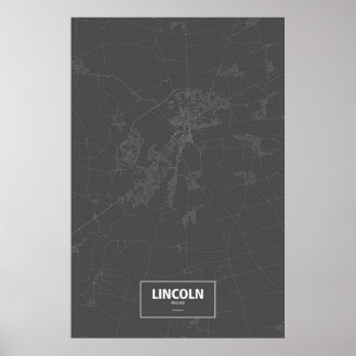 Póster Lincoln, Inglaterra (blanco sobre negro)