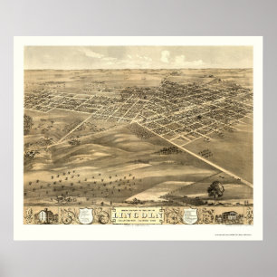 Póster Lincoln, mapa panorámico de IL - 1869