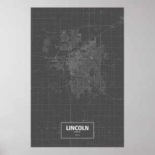 Póster Lincoln, Nebraska (blanco sobre negro)