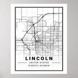 Póster Lincoln Nebraska USA Travel City Map