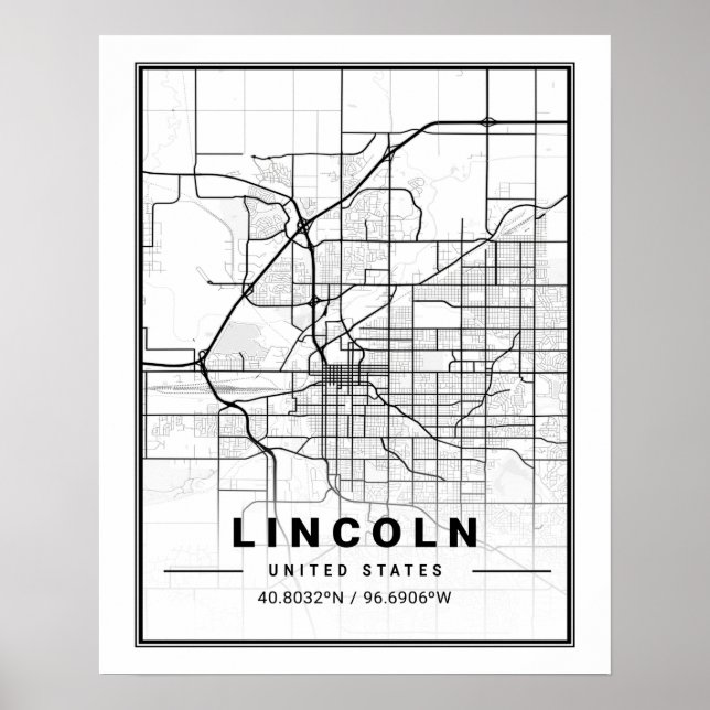 Póster Lincoln Nebraska USA Travel City Map (Frente)