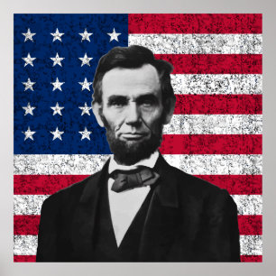 Póster Lincoln y la bandera americana
