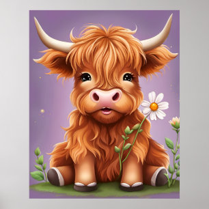 Póster Linda fantasía caprichosa de vaca escocesa de las 